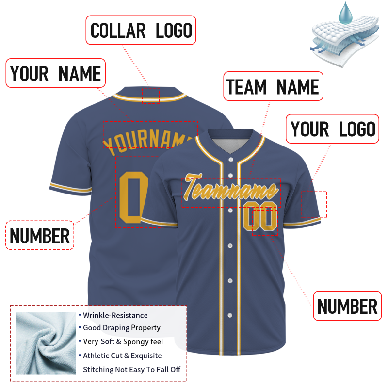 Custom Navy Blue White Yellow Personalized Fashion Classic Style Design Authentic Baseball Jersey