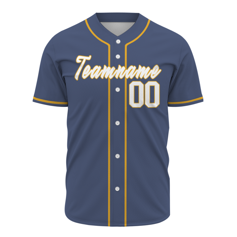 Custom  Navy Blue White Yellow Authentic Baseball Jersey Personalized Fashion Design Classic Style