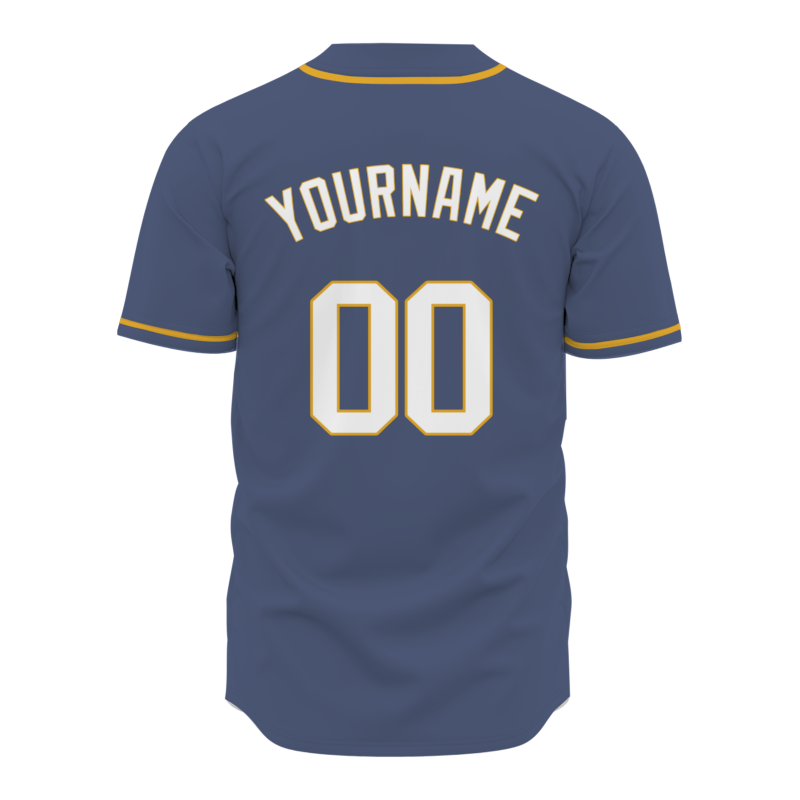 Custom  Navy Blue White Yellow Authentic Baseball Jersey Personalized Fashion Design Classic Style