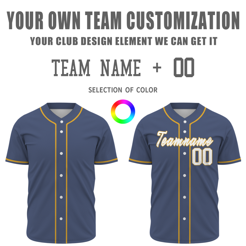 Custom  Navy Blue White Yellow Authentic Baseball Jersey Personalized Fashion Design Classic Style