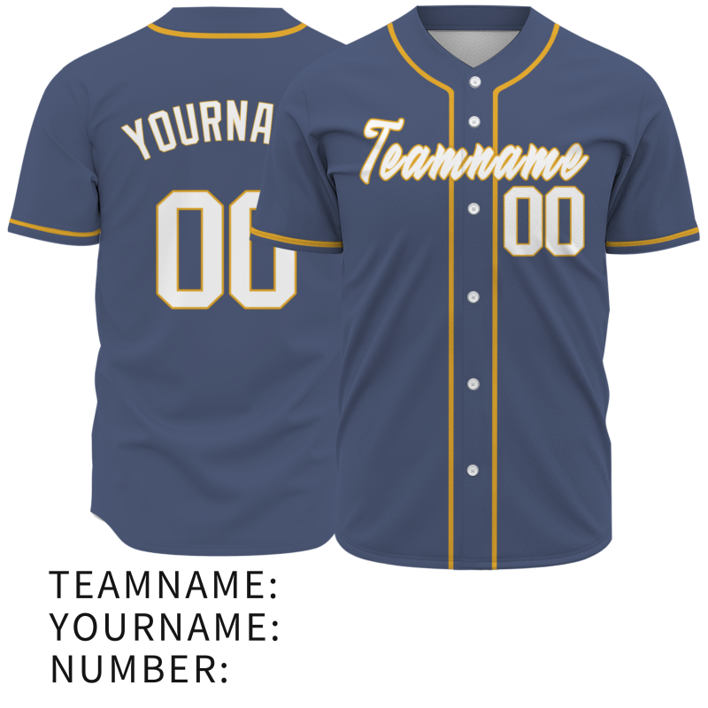 Custom  Navy Blue White Yellow Authentic Baseball Jersey Personalized Fashion Design Classic Style