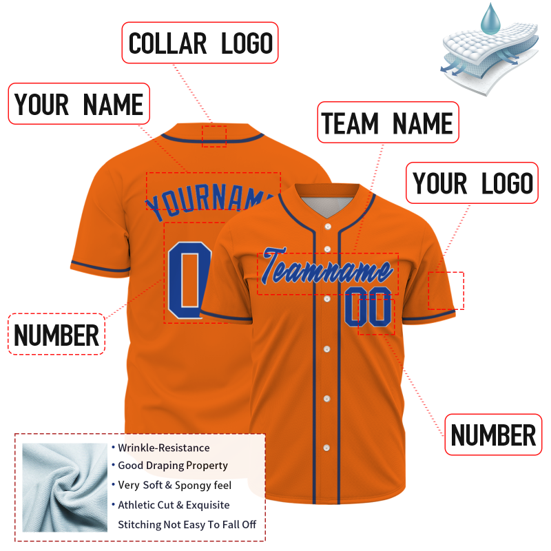 Custom  Orange Navy Blue Black Authentic Baseball Jersey Personalized Fashion Design Classic Style