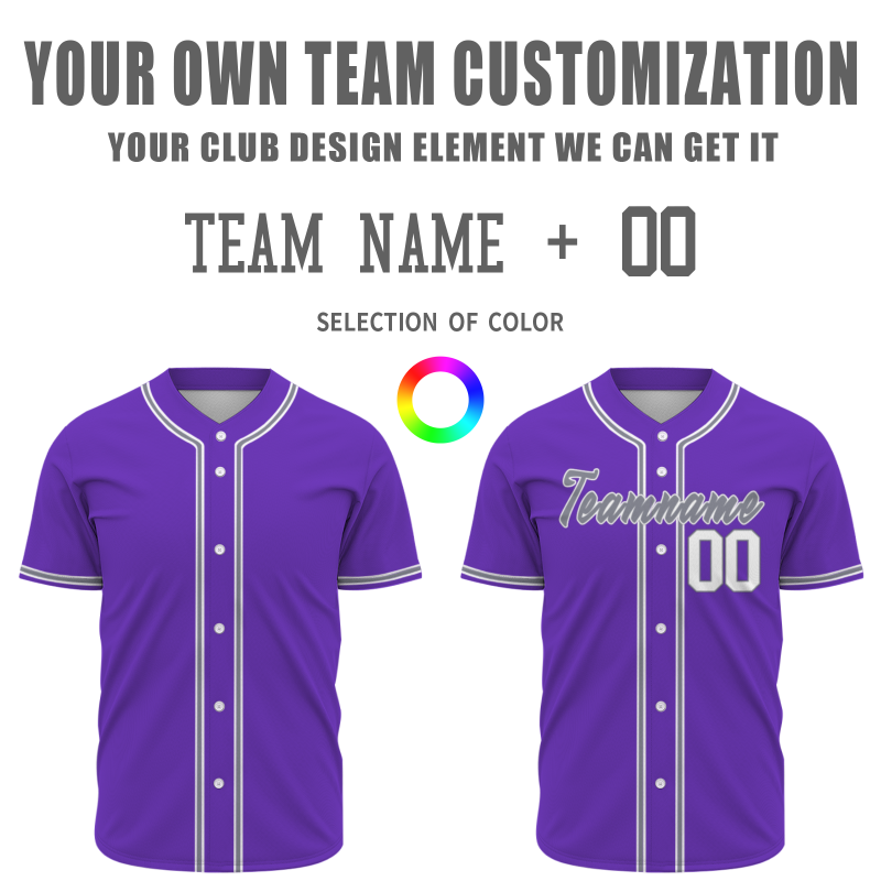 Custom  Purple Gray White Authentic Baseball Jersey Personalized Fashion Design Classic Style