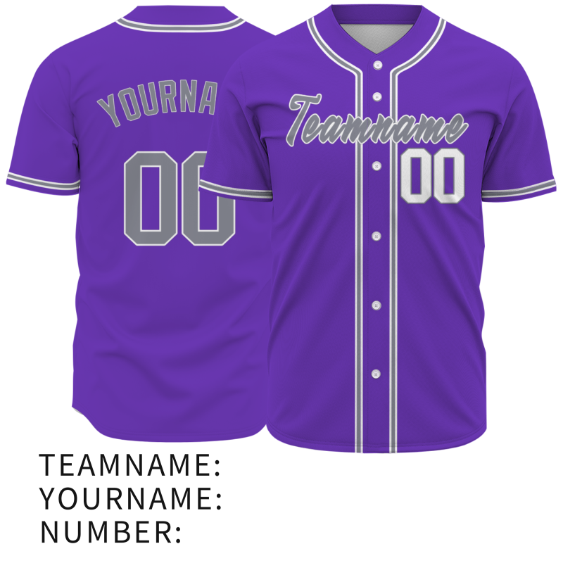 Custom  Purple Gray White Authentic Baseball Jersey Personalized Fashion Design Classic Style