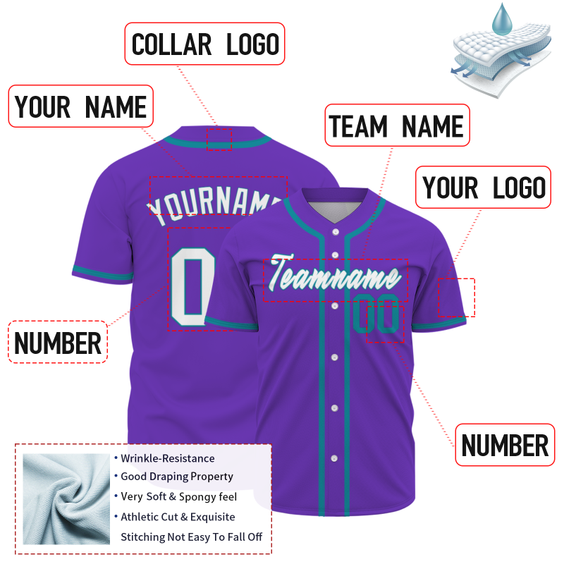 Custom  Purple Blue-White Authentic Baseball Jersey Personalized Fashion Design Classic Style