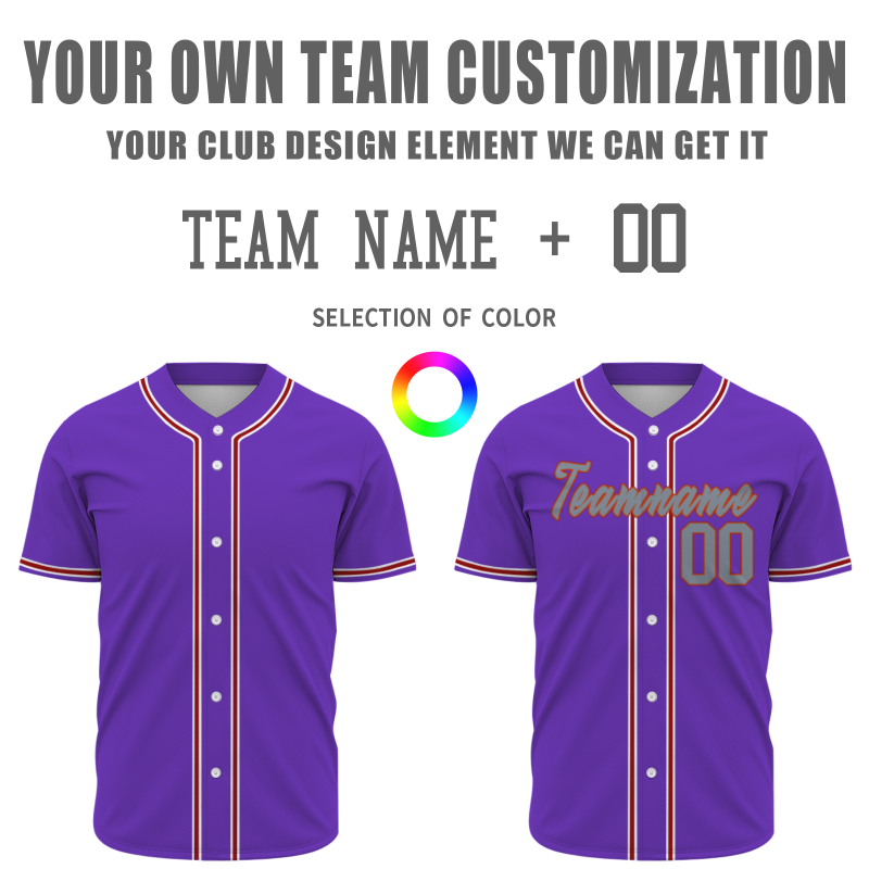 Custom Purple Gray Red - White  Authentic Baseball Jersey Personalized Fashion Design Classic Style