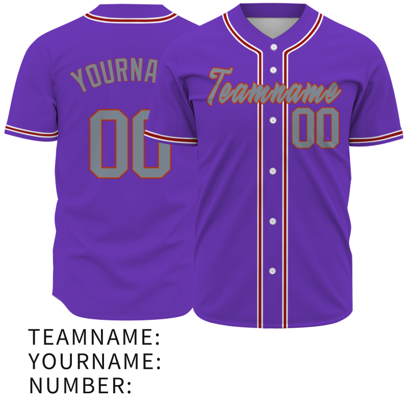 Custom Purple Gray Red - White  Authentic Baseball Jersey Personalized Fashion Design Classic Style