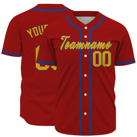 Custom Red Yellow Dark Blue  Authentic Baseball Jersey Personalized Fashion Design Classic Style