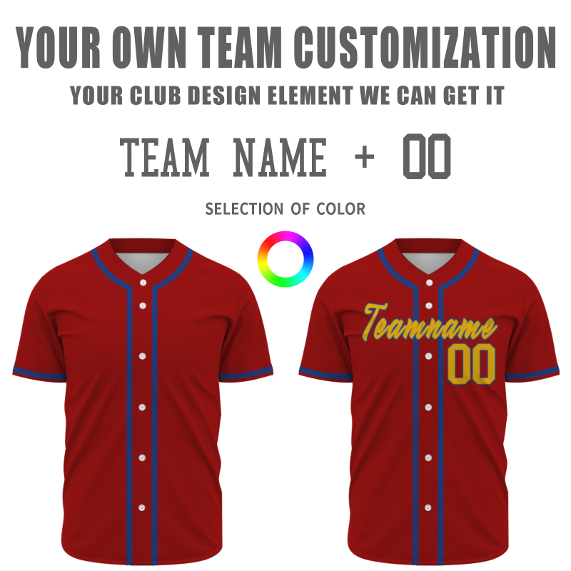 Custom Red Yellow Dark Blue  Authentic Baseball Jersey Personalized Fashion Design Classic Style