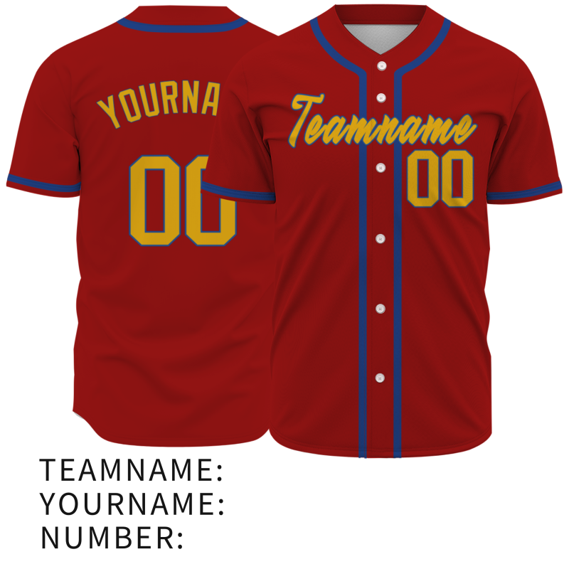 Custom Red Yellow Dark Blue  Authentic Baseball Jersey Personalized Fashion Design Classic Style