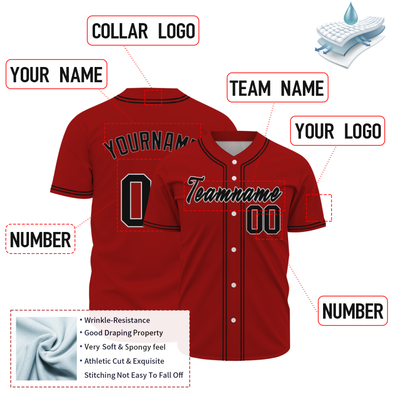 Custom Red Black  Authentic Baseball Jersey Personalized Fashion Design Classic Style