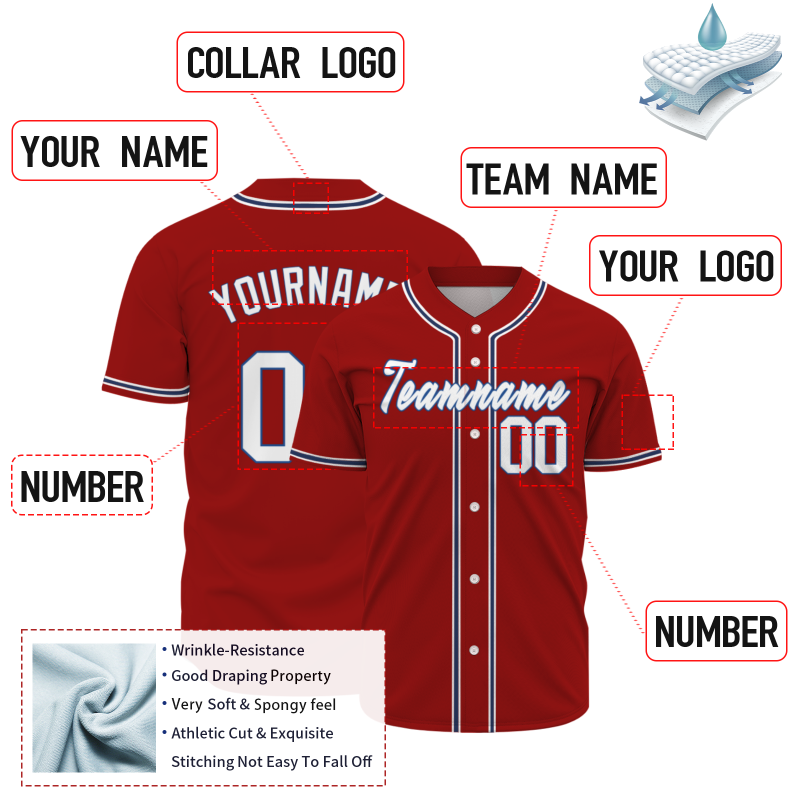 Custom Red Blue - White Personalized Authentic Classic Style Baseball Jersey