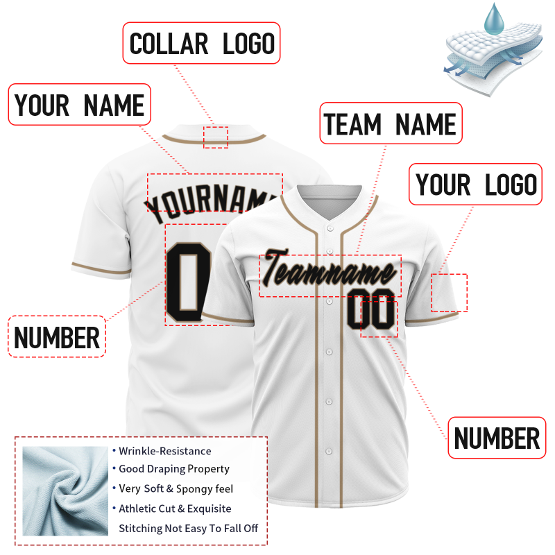 Custom White Black - Khaki Personalized Authentic Classic Style Baseball Jersey