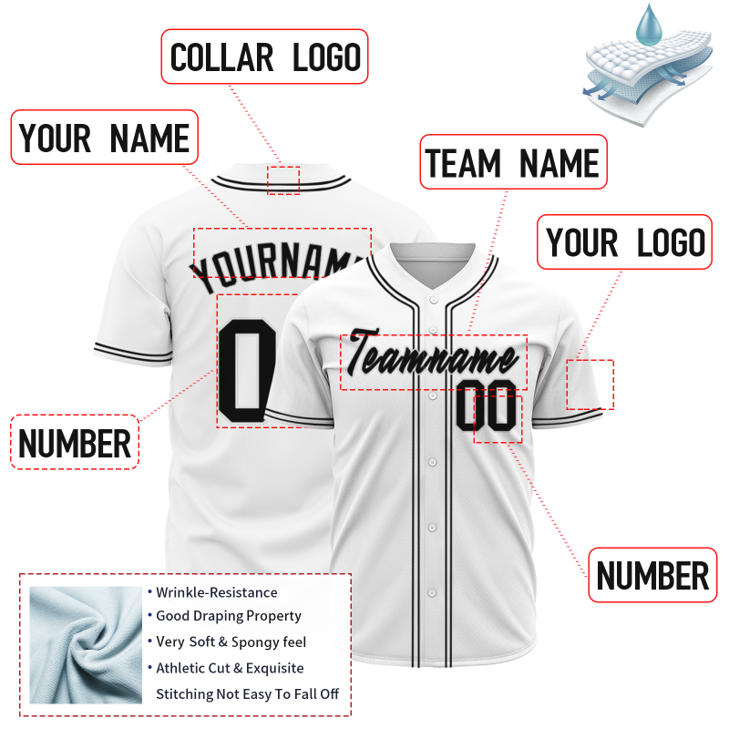 Custom White Black Personalized Authentic Classic Style Baseball Jersey