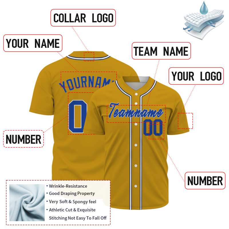 Custom Royal Yellow Navy Blue--White Classic Style Authentic Baseball Jersey