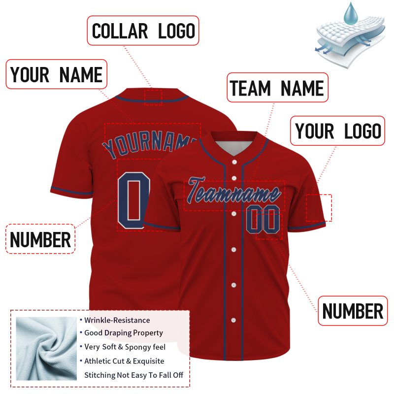 Custom Red Navy Blue Black Classic Style Authentic Baseball Jersey