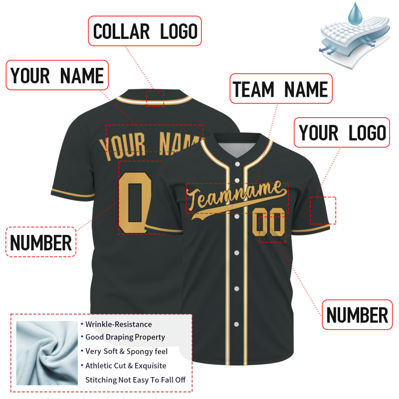 Custom Dark Green Gold White Classic Style Full Button Authentic Baseball Jersey