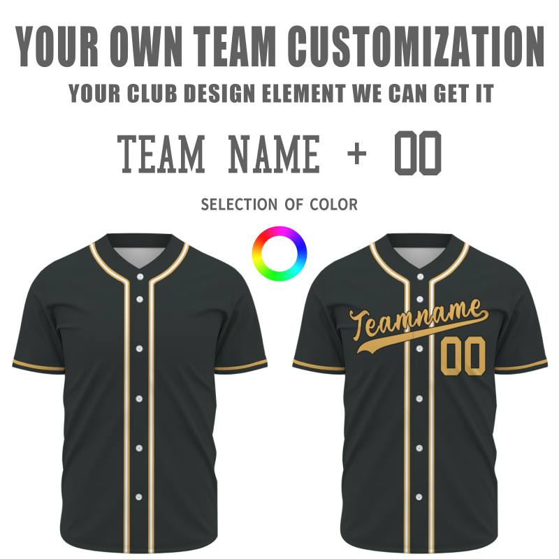 Custom Dark Green Gold White Classic Style Full Button Authentic Baseball Jersey