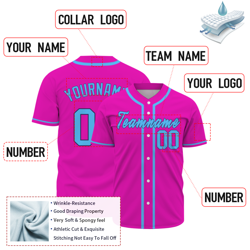 Custom Rose Blue Classic Style Full Button Authentic Baseball Jersey