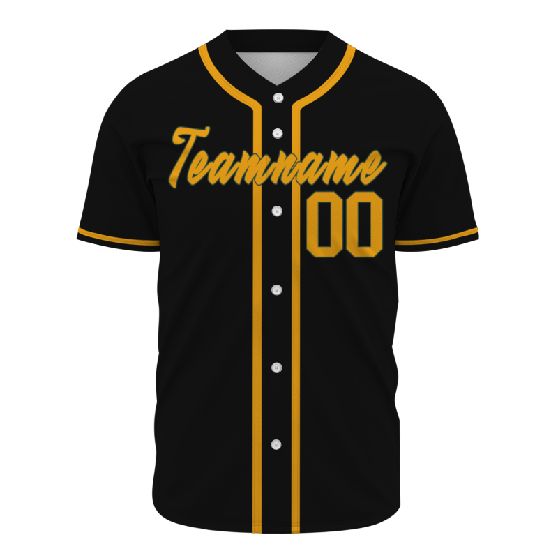 Custom Black Gold Classic Style Full Button Authentic Baseball Jersey