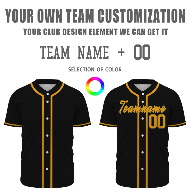 Custom Black Gold Classic Style Full Button Authentic Baseball Jersey