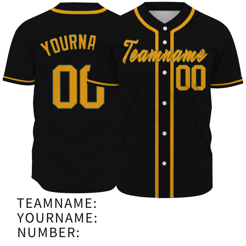 Custom Black Gold Classic Style Full Button Authentic Baseball Jersey