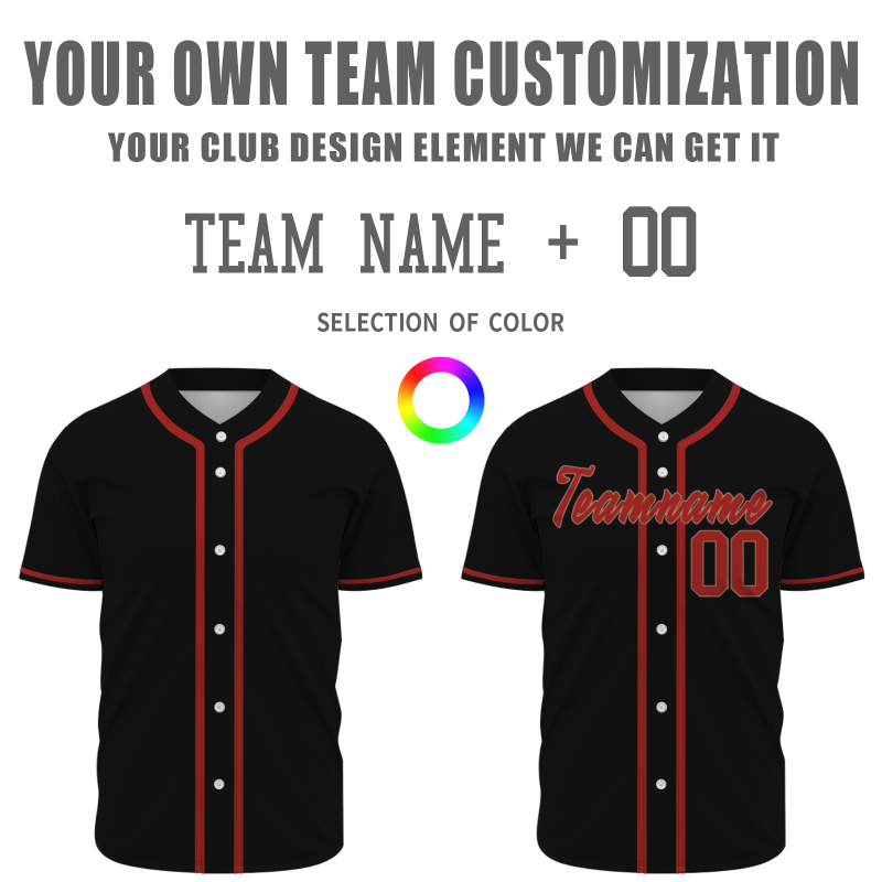 Custom Black Red Classic Style Full Button Authentic Baseball Jersey