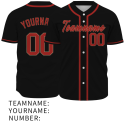 Custom Black Red Classic Style Full Button Authentic Baseball Jersey