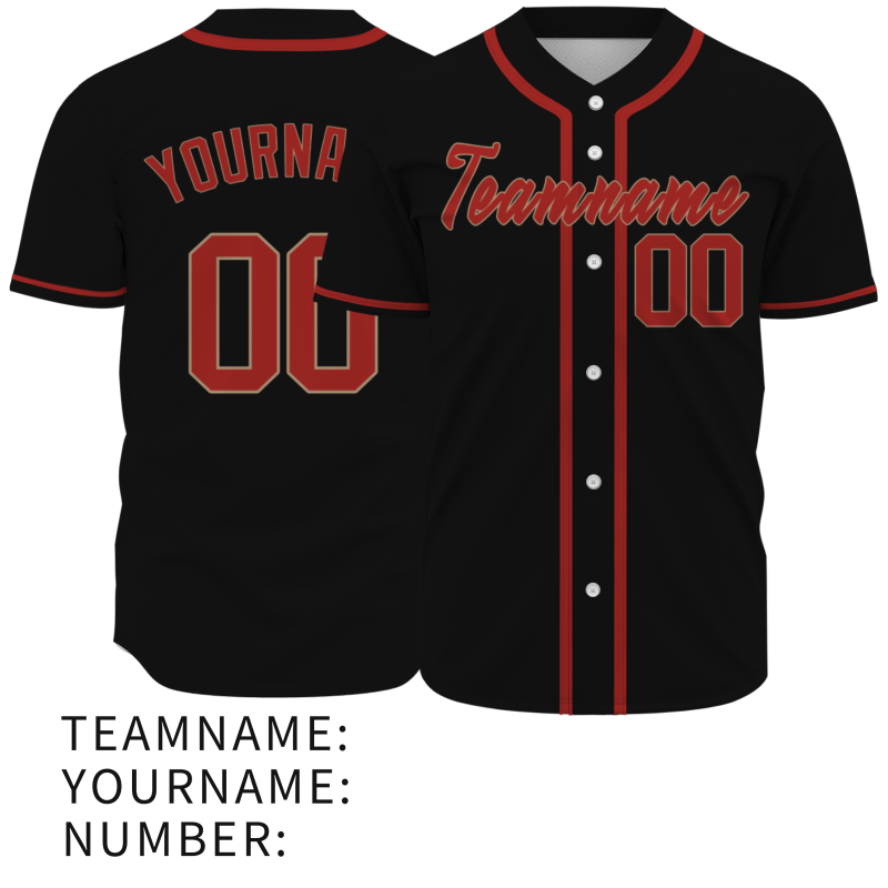 Custom Black Red Classic Style Full Button Authentic Baseball Jersey