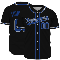 Custom Black Blue White Classic Style Full Button Authentic Baseball Jersey