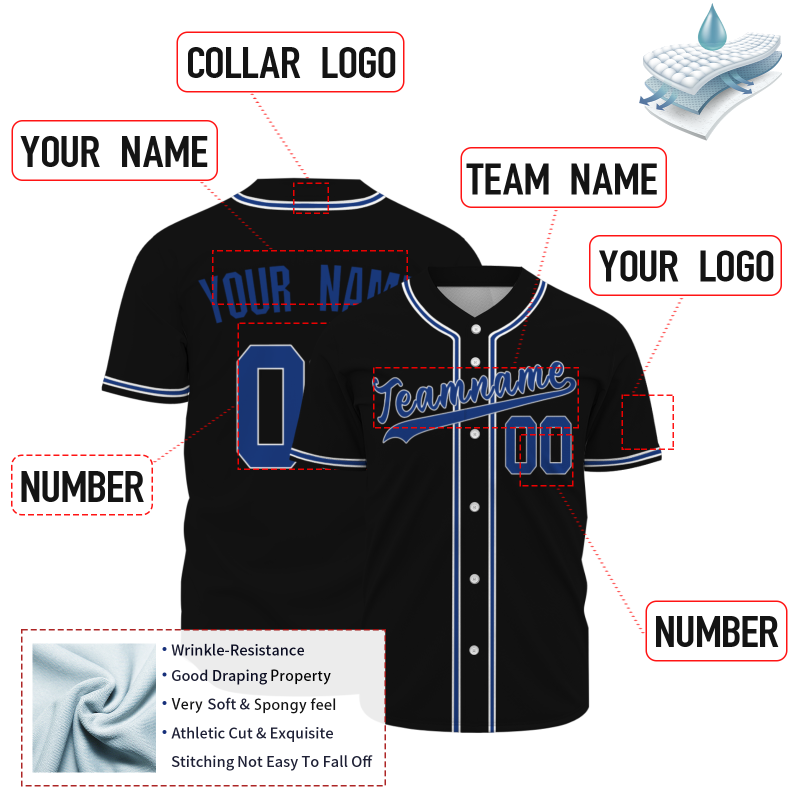 Custom Black Blue White Classic Style Full Button Authentic Baseball Jersey