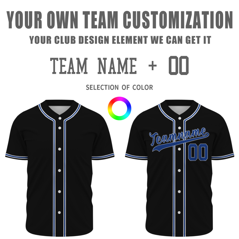 Custom Black Blue White Classic Style Full Button Authentic Baseball Jersey