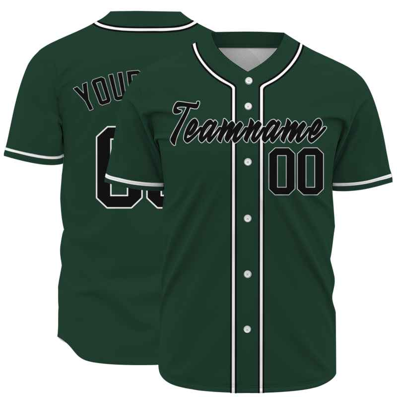 Custom Dark Green Black White Classic Style Full Button Authentic Baseball Jersey