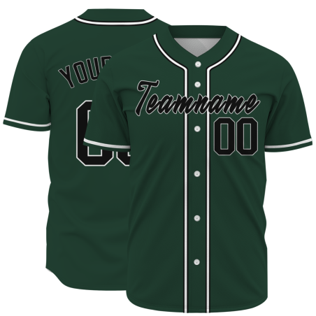 Custom Dark Green Black White Classic Style Full Button Authentic Baseball Jersey