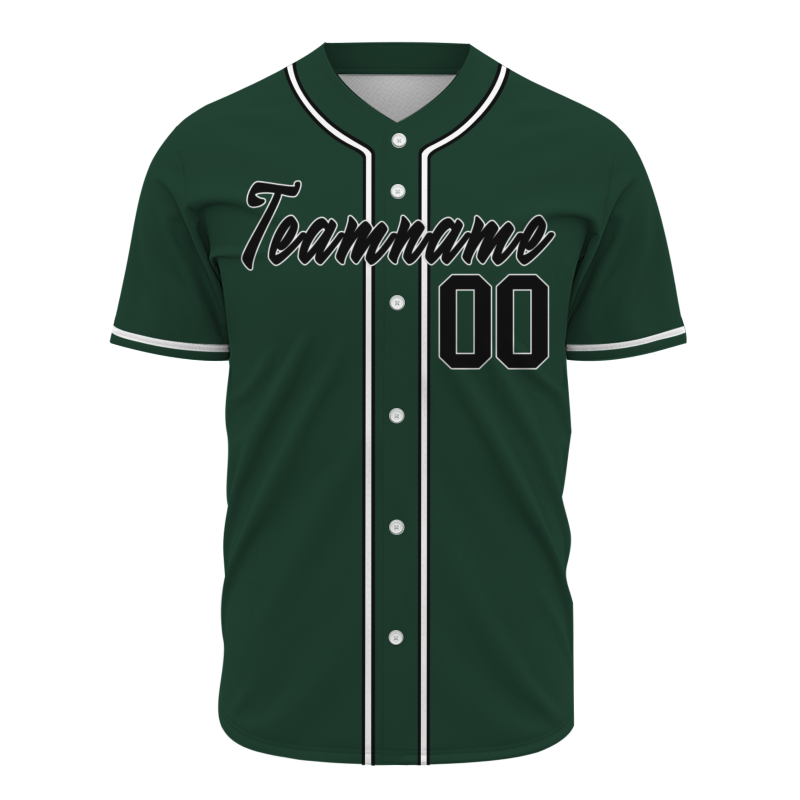 Custom Dark Green Black White Classic Style Full Button Authentic Baseball Jersey