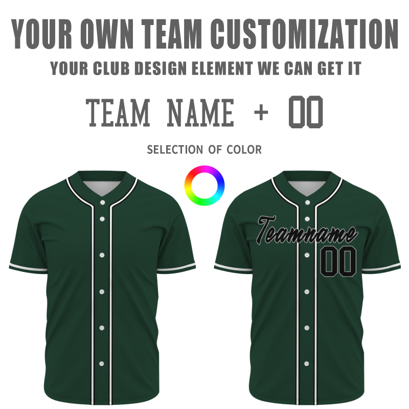 Custom Dark Green Black White Classic Style Full Button Authentic Baseball Jersey