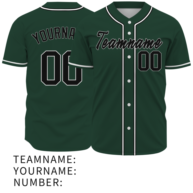 Custom Dark Green Black White Classic Style Full Button Authentic Baseball Jersey