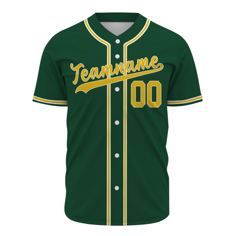 Custom Green yellow White Classic Style Full Button Authentic Baseball Jersey