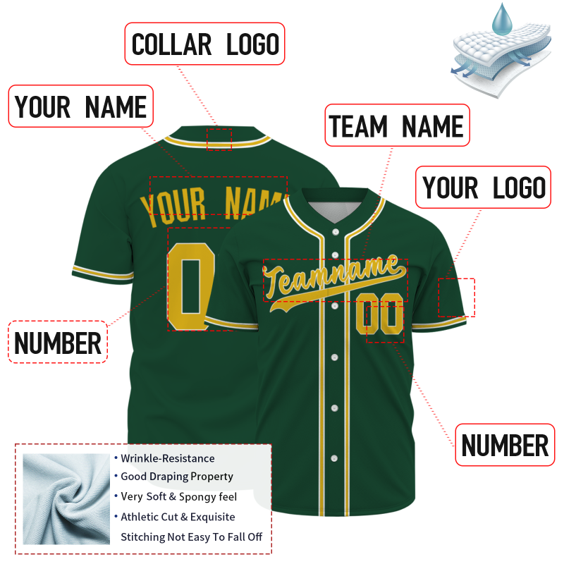 Custom Green yellow White Classic Style Full Button Authentic Baseball Jersey