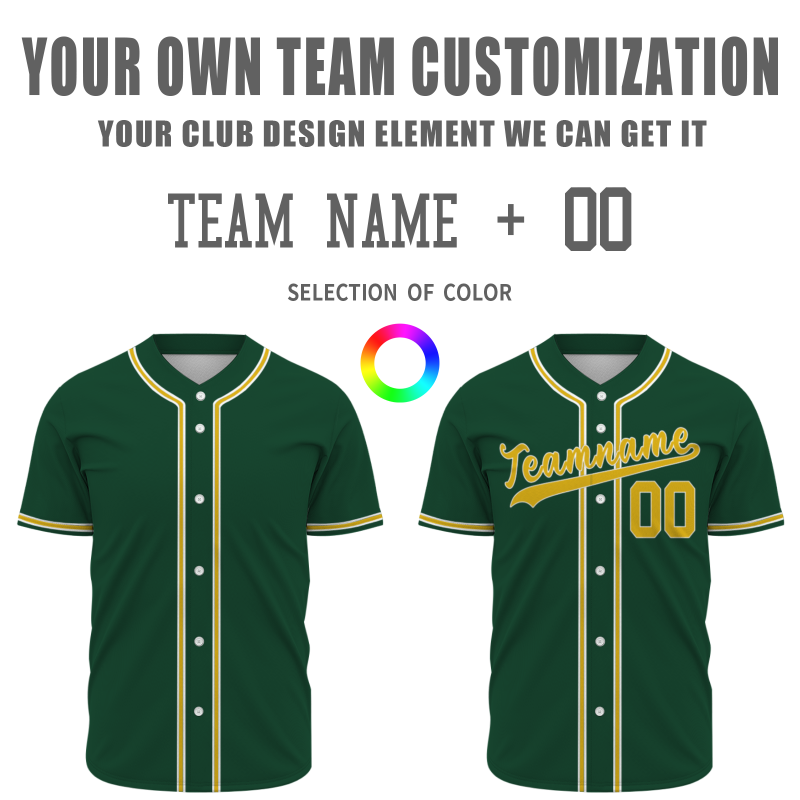 Custom Green yellow White Classic Style Full Button Authentic Baseball Jersey