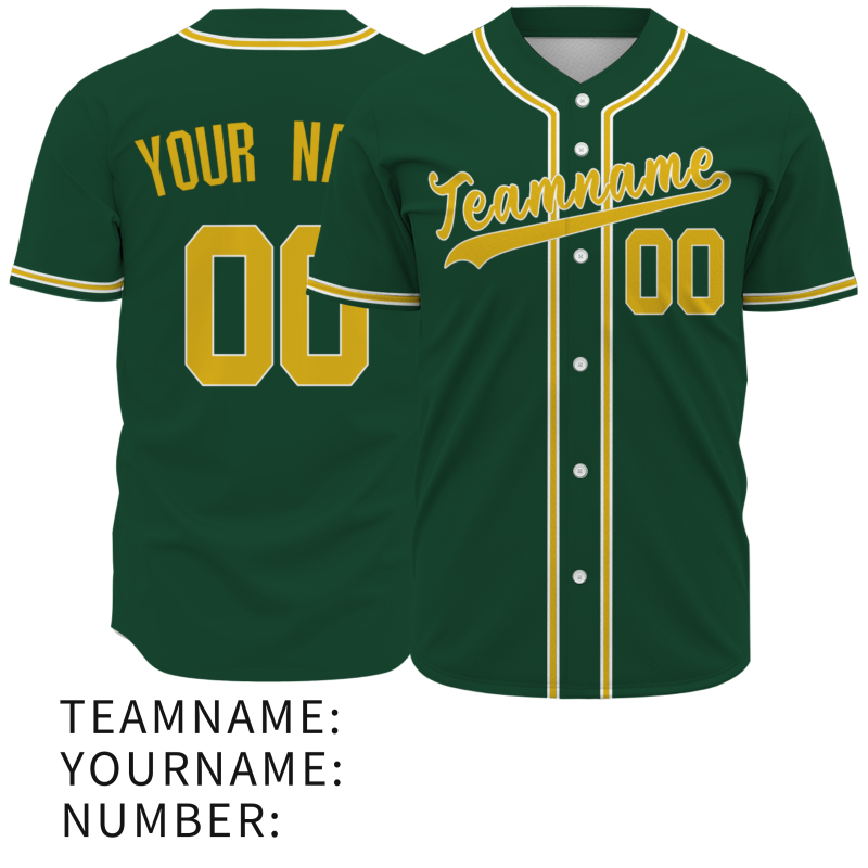 Custom Green yellow White Classic Style Full Button Authentic Baseball Jersey