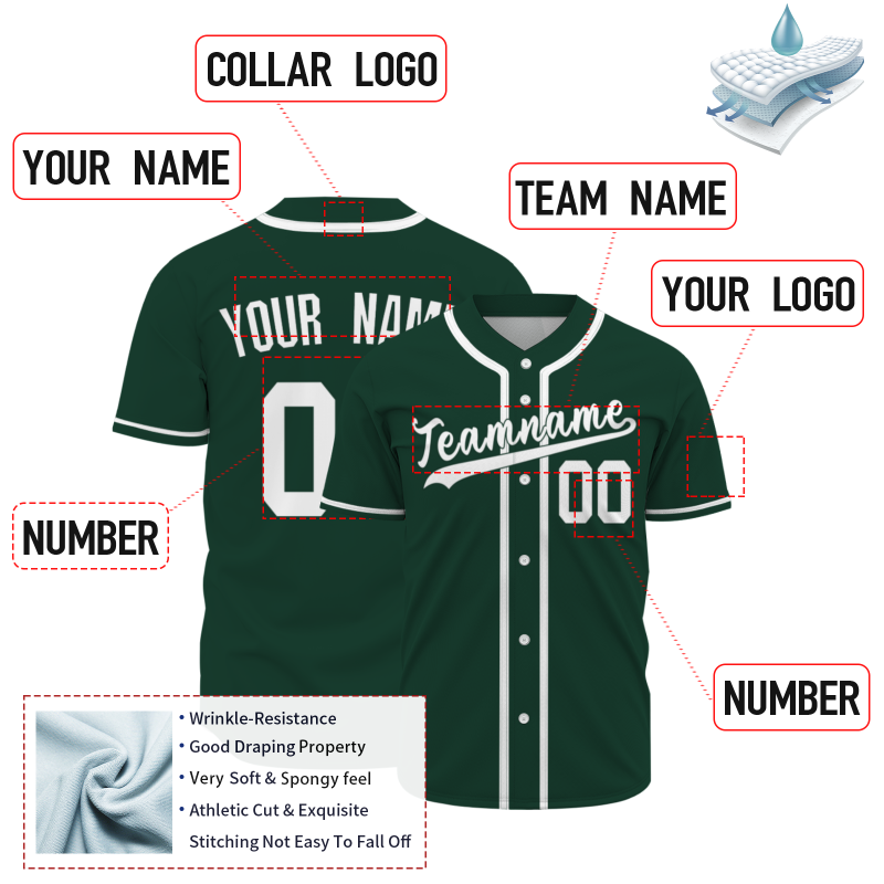 Custom Green White Classic Style Fashion Design Full Button Authentic Baseball Jersey