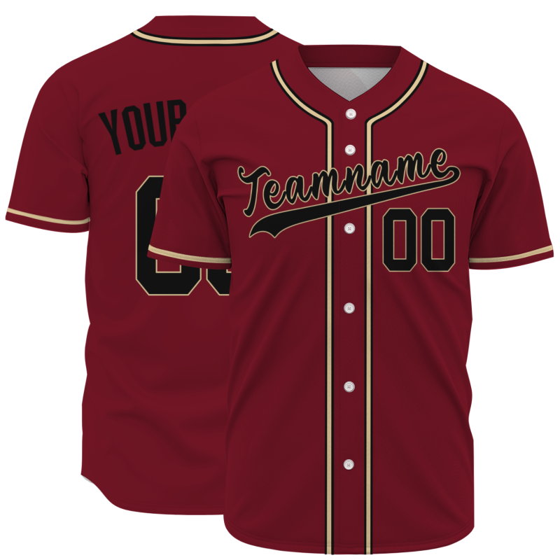 Custom Red Beige Black Classic Style Fashion Design Full Button Authentic Baseball Jersey