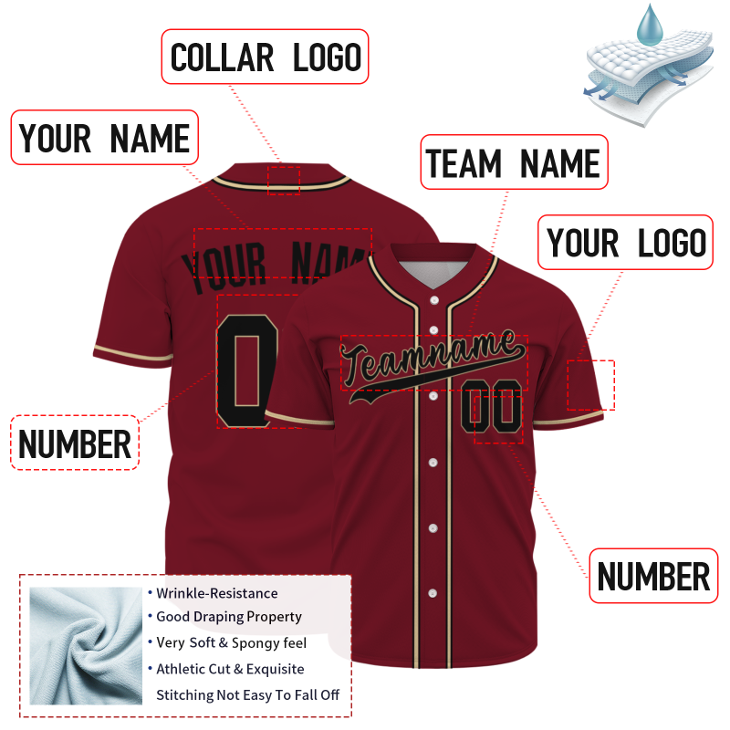 Custom Red Beige Black Classic Style Fashion Design Full Button Authentic Baseball Jersey