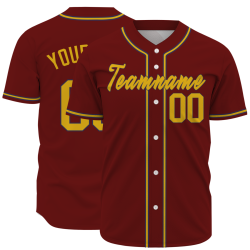Custom Burgundy Gold Classic Style Fashion Design Full Button Authentic Baseball Jersey