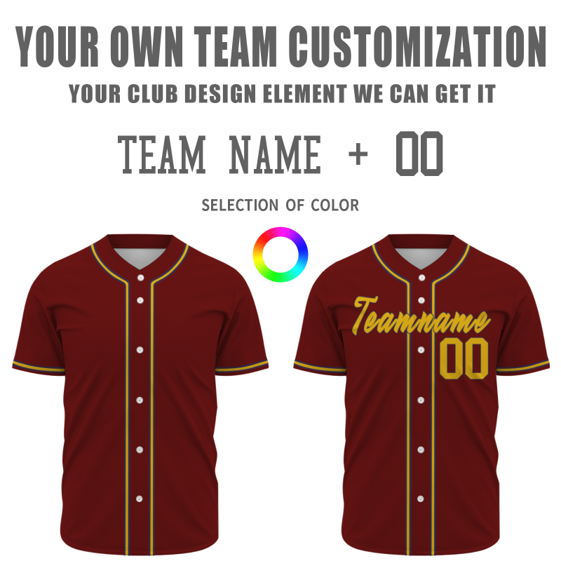 Custom Burgundy Gold Classic Style Fashion Design Full Button Authentic Baseball Jersey