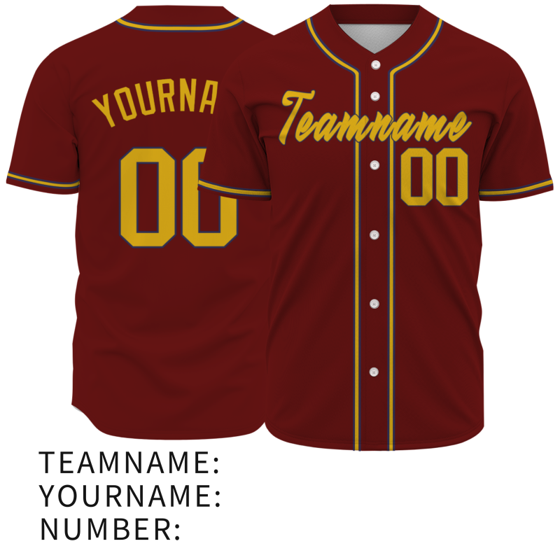 Custom Burgundy Gold Classic Style Fashion Design Full Button Authentic Baseball Jersey