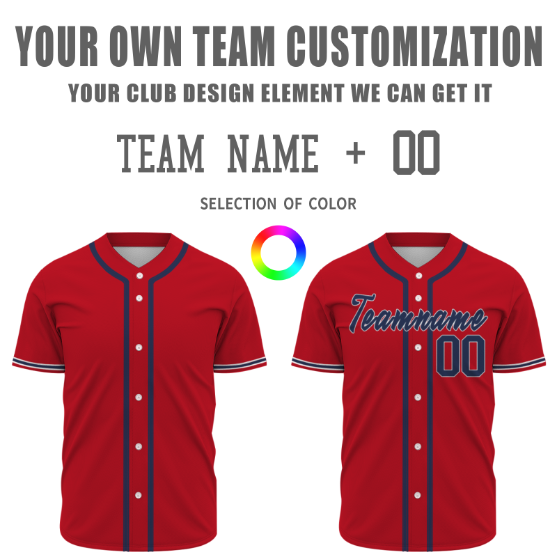 Custom Red Black Blue Classic Style Fashion Design Full Button Authentic Baseball Jersey