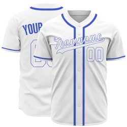 Custom White Blue Classic Style Fashion Design Full Button Authentic Baseball Jersey