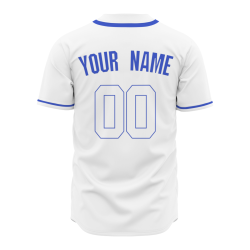 Custom White Blue Classic Style Fashion Design Full Button Authentic Baseball Jersey